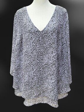 Boutique Size 0X Animal Print Layered Overlay Blouse Semi Sheer Flowy 3/4 Sleeve
